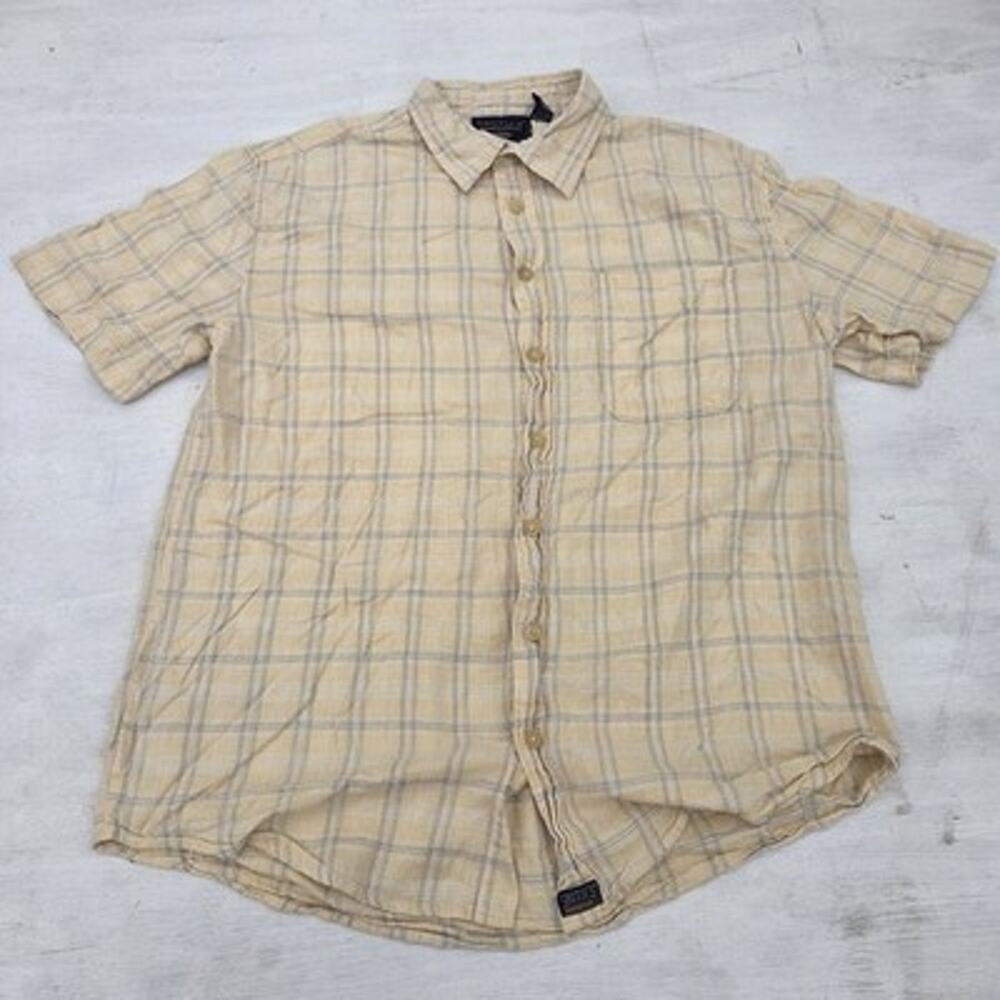 Smith's Shirt Men's Large Workwear Short Sleeve Button Up Yellow Blue Plaid